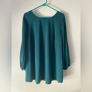 Dark Teal Long Sleeve Pleated Sleeve Tunic Top
